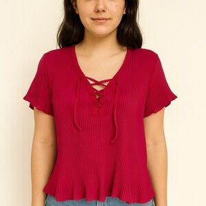 ANTHROPOLOGIE Hot Pink Lace-Up Top